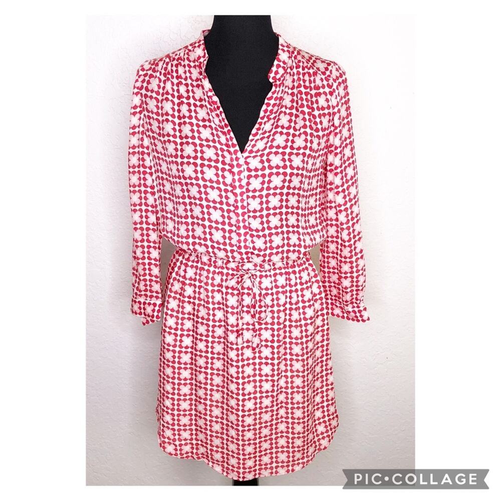 Boden red white pink floral silk drawstring waist shirt dress size 4R